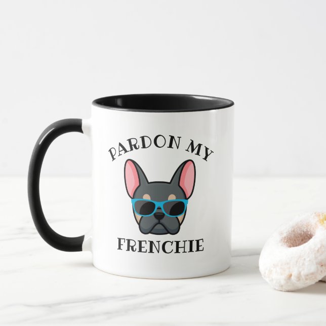 Funny Pardon my Frenchie Blue Tan French Bulldog Mug (With Donut)