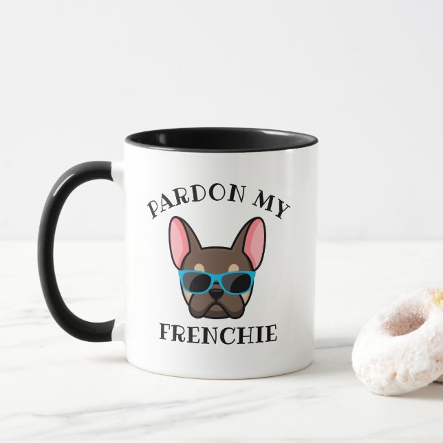 Funny Pardon my Frenchie Brown Tan French Bulldog Mug (With Donut)