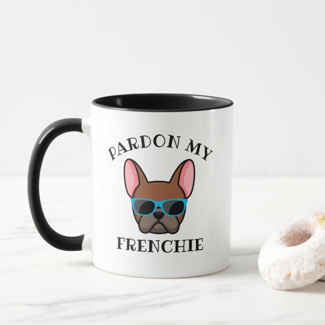 Funny Pardon my Frenchie Red Fawn French Bulldog Mug (With Donut)