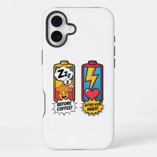 Funny Parenting Energy – Before Coffee After Kids iPhone 16 Plus Case