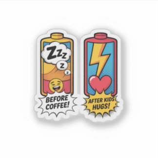 Funny Parenting Energy – Before Coffee After Kids Sticker