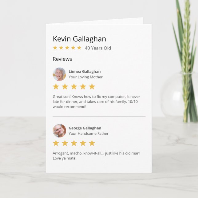 Funny Parents Son Star Rating Review Birthday Card (Front)