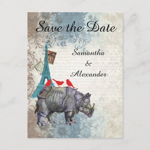 Funny Paris collage save the date Announcement Postcard