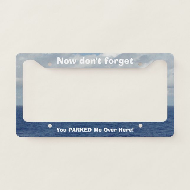 Funny Parked Car Blue Sea Sky License Plate Frame (Front)