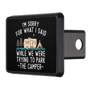 Funny parking camper word art hitch cover