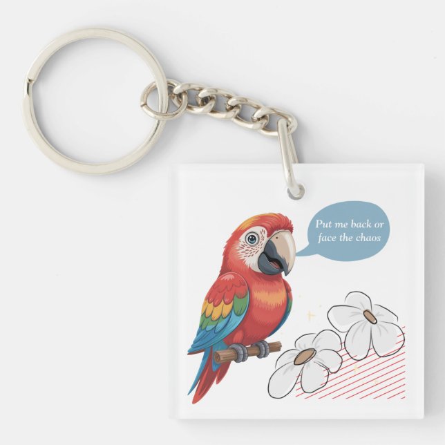Funny Parrot Acrylic Keychain – Custom Text & Imag (Front)