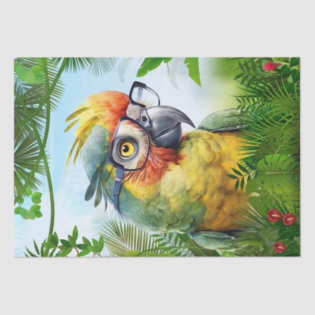 Funny Parrot Bird Wearing Glasses Tissue Paper (Front)