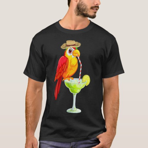 Funny Parrot Drinking Margarita Vacation Birds T_Shirt