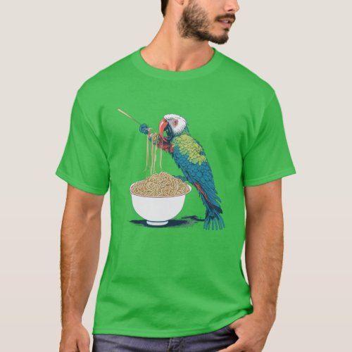 Funny Parrot Eating Ramen Noodles T_Shirt