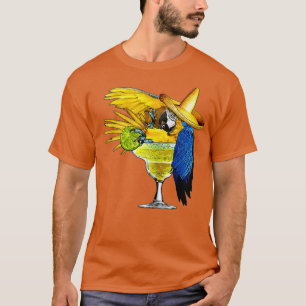 Funny Parrot in Margarita Drinking Glass Tropical T-Shirt