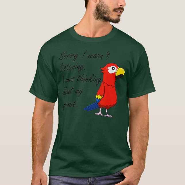 Funny Parrot Thinking About Bird T-Shirt (Front)
