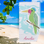 Funny Parrot with Ice cream Drawing Beach Beach Towel<br><div class="desc">Funny Parrot with Ice cream Drawing Beach Beach Towel. Beach towel for a hot summer on the beach. It has fun drawing of a parrot and an ice cream on the beak. Add your name.</div>