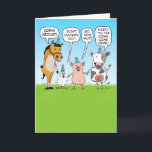 Funny Party Animals Advice for Birthday Card<br><div class="desc">This cute, colorful and funny birthday card features a horse, a chicken, a hog, and a cow giving some farm-fresh advice on how to celebrate: Horse Around, Don't Chicken Out, Go Hog Wild, and Party 'til the Cows Come Home! The perfect card for an animal lover! Thanks for choosing this...</div>