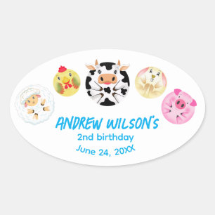 Funny Party Animals Playing Balls Rustic Farm  Oval Sticker