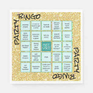 Funny Party Bingo Gold Glitter Teal Napkins