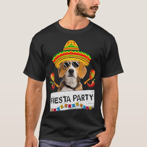 Funny Party Cute Beagle Dog Wearing Sombrero Sungl T_Shirt