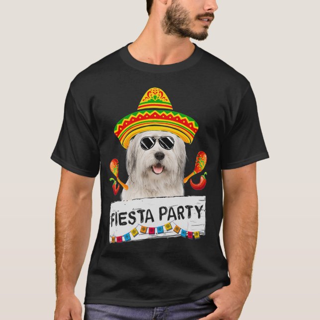 Funny Party Cute Bearded Collie Wearing Sombrero b T-Shirt (Front)