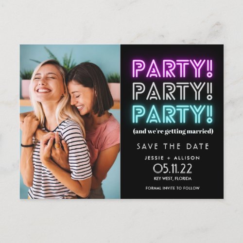 Funny Party Photo Lesbian Gay LGBT Save the Date A Announcement Postcard