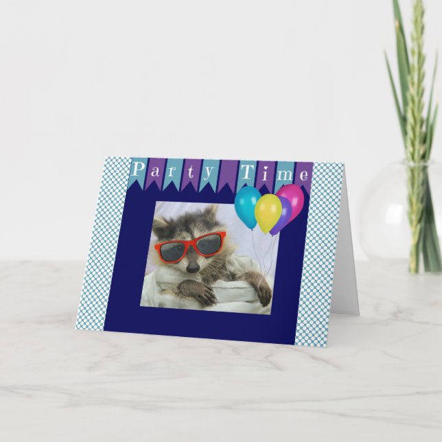Funny Party Raccoon Birthday Card (Front)