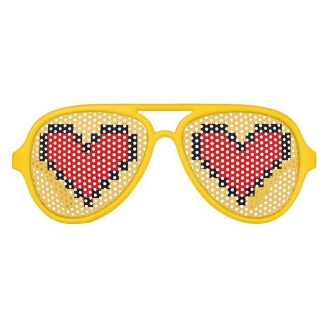 Funny party shades with red pixel heart design (Front)