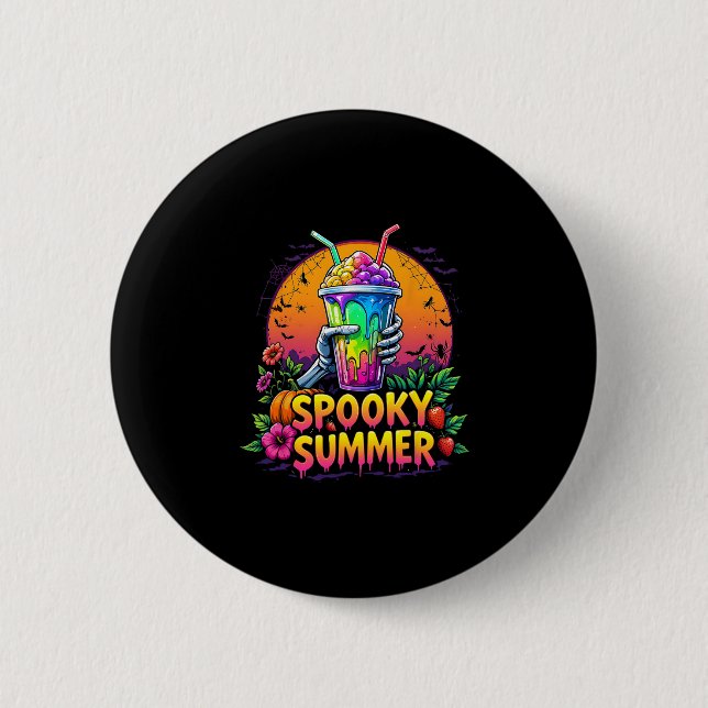 Funny Party Spooky Summer Drinks Summerween Vibes  Button (Front)