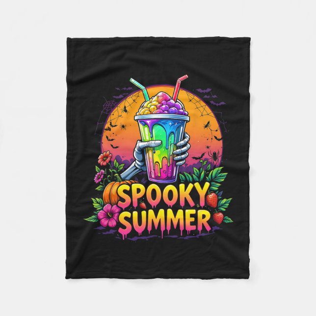 Funny Party Spooky Summer Drinks Summerween Vibes  Fleece Blanket (Front)