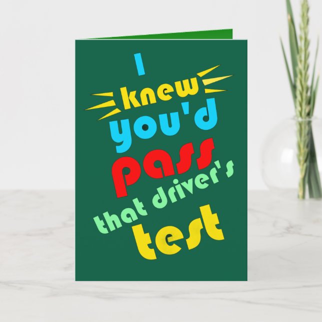 funny passing drivers test congratulations card (Front)