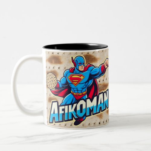 Funny Passover Superhero Afikoman Matzah Design Two_Tone Coffee Mug