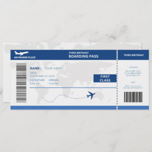 Funny passport, boarding pass ticket 3rd birthday invitation