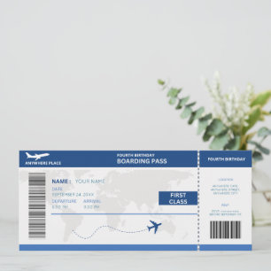 Funny passport, boarding pass ticket 4th birthday invitation