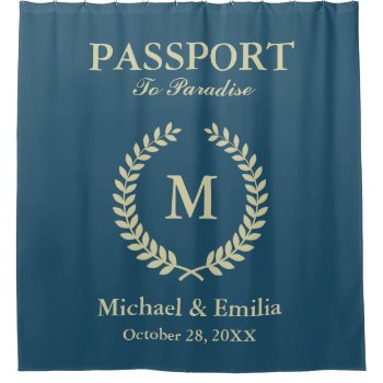 Funny Passport Look Laurel Wreath Monogram Name Shower Curtain by ShowerCurtain101 at Zazzle