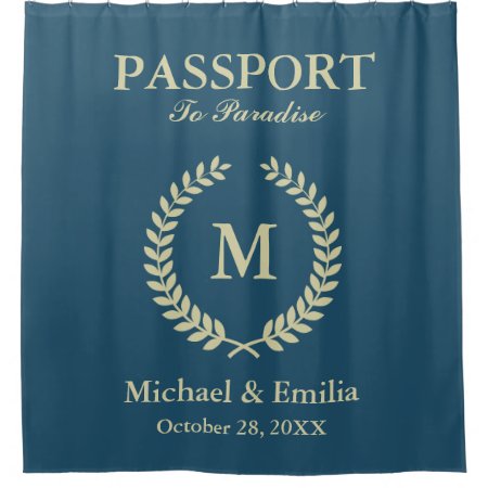 Funny Passport Look Laurel Wreath Monogram Name Shower Curtain