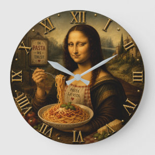 Funny Pasta Mona Lisa A Delicious Italian Twist Large Clock