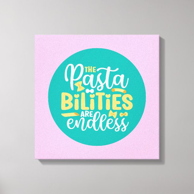 Funny Pasta Pun Pastel Kitchen Typography Art Canvas Print (Front)