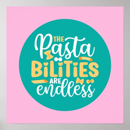 Funny Pasta Pun Pastel Kitchen Typography Art Poster