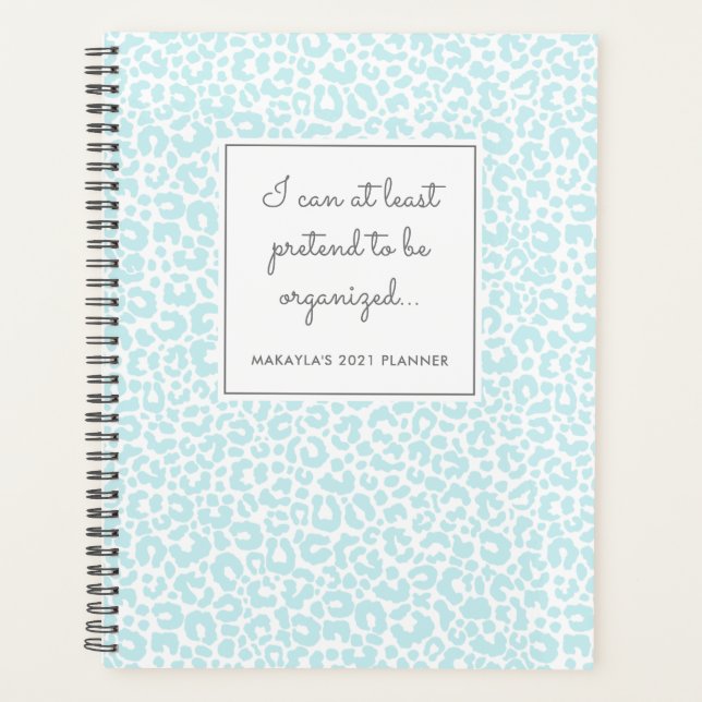 Funny Pastel Leopard Print Pattern Blue Planner (Front)