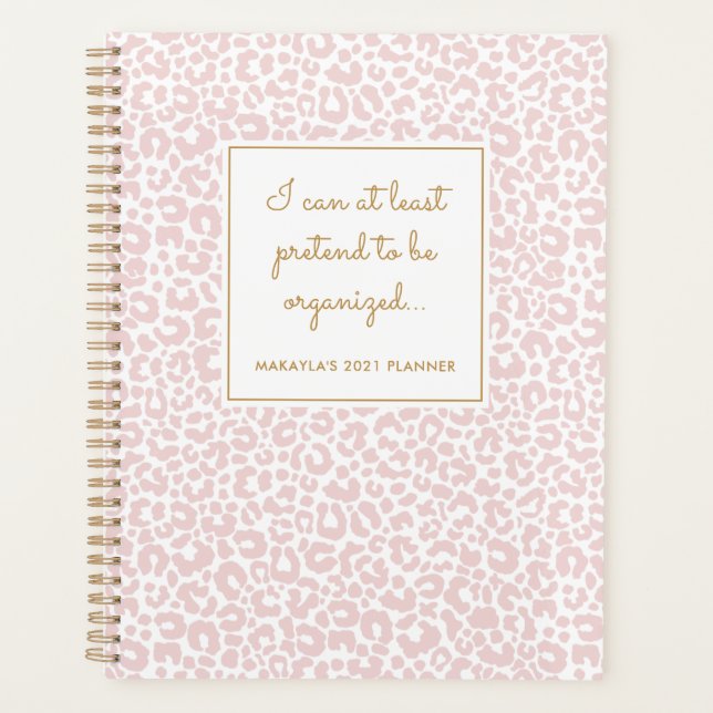 Funny Pastel Leopard Print Pattern Blush Planner (Front)