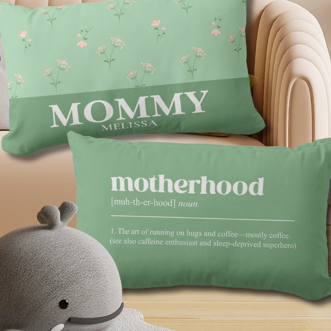 Funny Pastel Motherhood Definition Floral Pattern Lumbar Pillow (Creator Uploaded)
