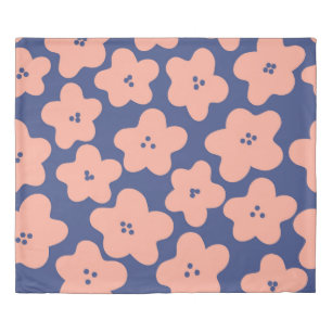 Funny pastel orange flowers on bright blue backgro duvet cover