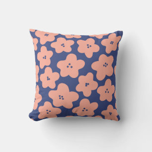 Funny pastel orange flowers on bright blue backgro throw pillow