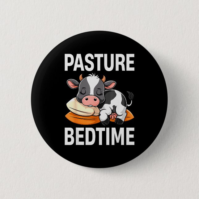 Funny Pasture Bedtime Cute Cow Pajamas Pj Sleep  Button (Front)