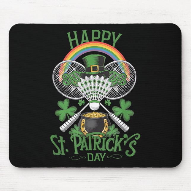 Funny Patricks Day Badminton Costume Four-leaf Clo Mouse Pad (Front)