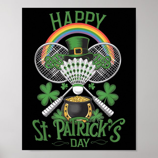 Funny Patricks Day Badminton Costume Four-leaf Clo Poster (Front)