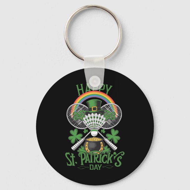 Funny Patrick's Day Dminton Costume Four-leaf Clov Keychain (Front)