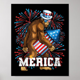 Funny Patriot Sasquatch Bigfoot Fireworks Sungles Poster