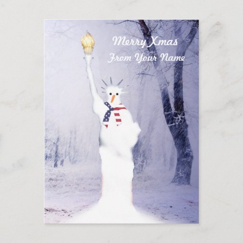 Funny Patriotic American snowman christmas Holiday Postcard