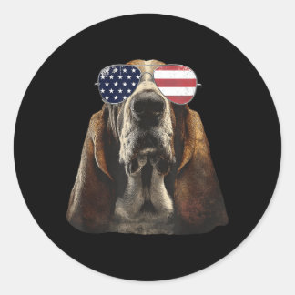 Funny Patriotic Bet Hound Dog Aamerican Flag 4th Classic Round Sticker