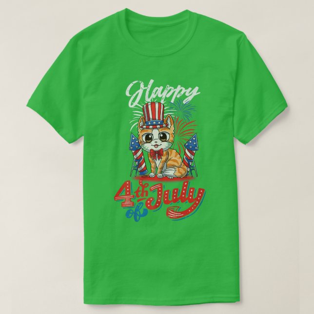 Funny Patriotic Cat Happy 4th of July Independence T-Shirt (Design Front)