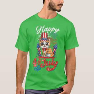 Funny Patriotic Cat Happy 4th of July Independence T-Shirt