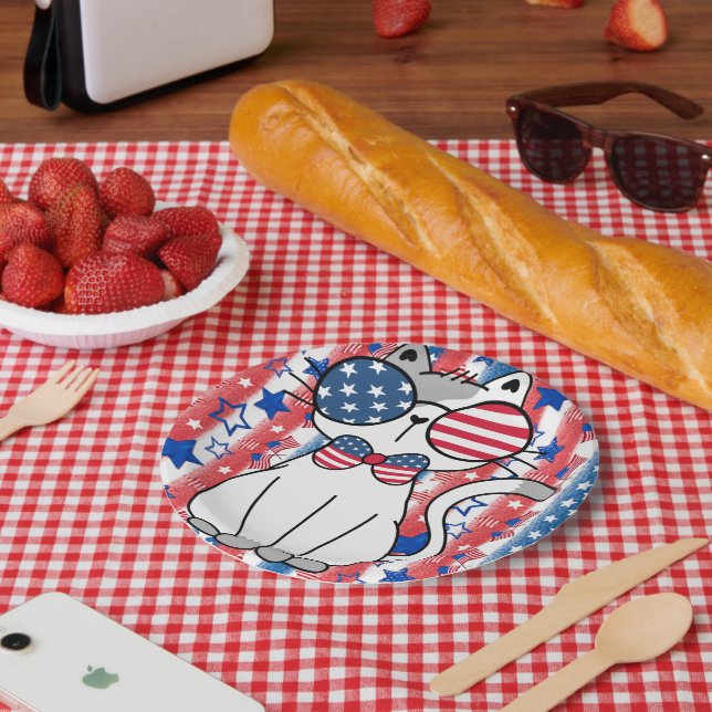 Funny Patriotic Cat Paper Plate (Picnic)